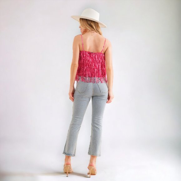 New Pink Fringe Crop Top LAST ONE - Picture 4 of 6